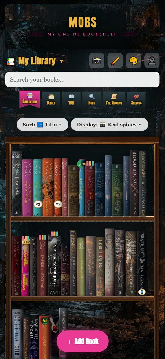 Journaled books get a colored tab on the shelf
